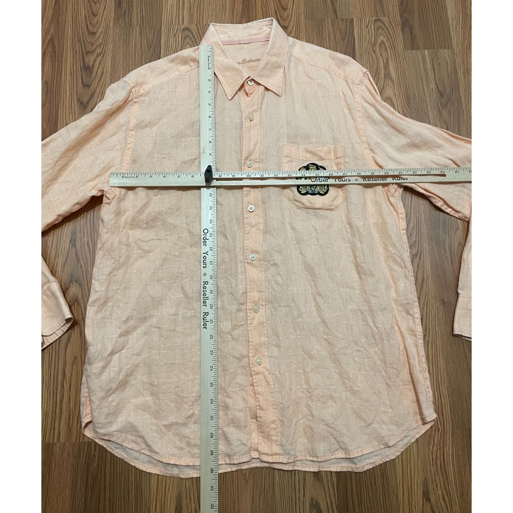 Tommy Bahama Shirt Mens Large Linen Woven Button Front Crest Patch - Picture 9 of 10